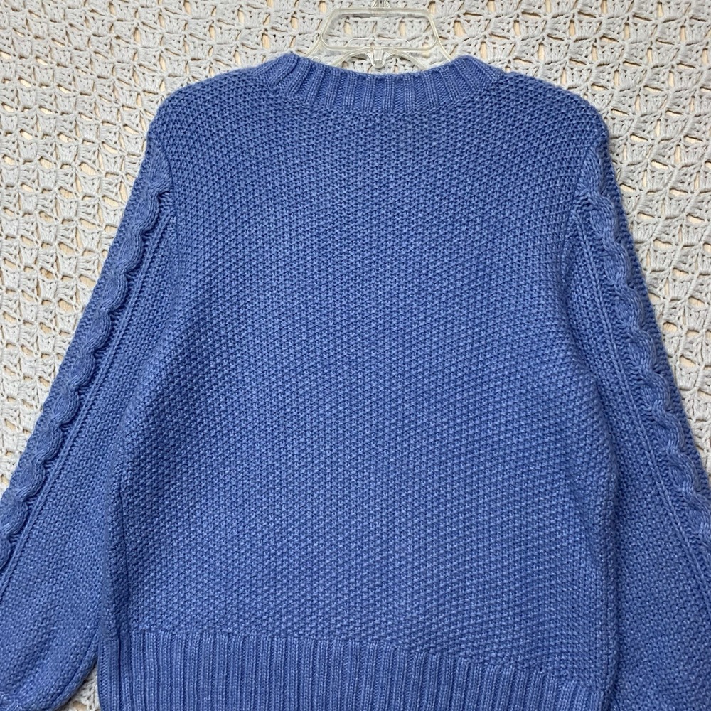 Talbots Balloon Sleeve Cable Knit Sweater Women Sz L Blue Wool Blend Crew Neck - Picture 6 of 11